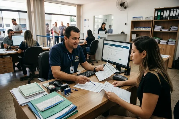 Despachante em Palmas orientando cliente sobre regularização de débitos.